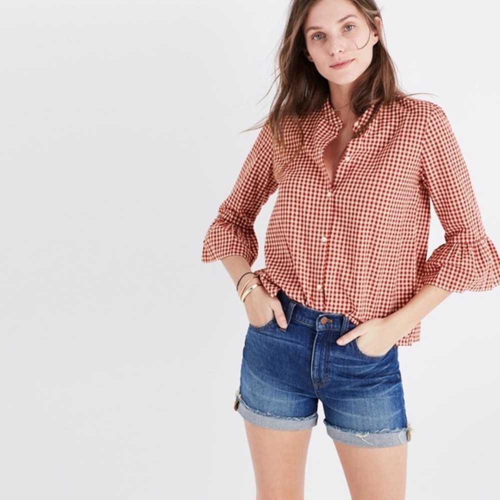 Madewell Gingham Bell Sleeve Top